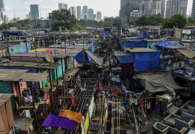 Overcrowded slum in India